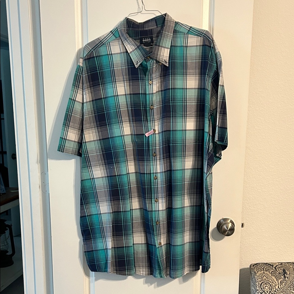 Haggar Men's Plaid Shirt in Blue and Green